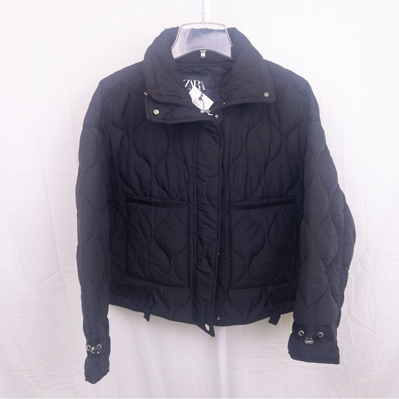 Zara black water repellent puffer jacket size XS NWT - Picture 2 of 8